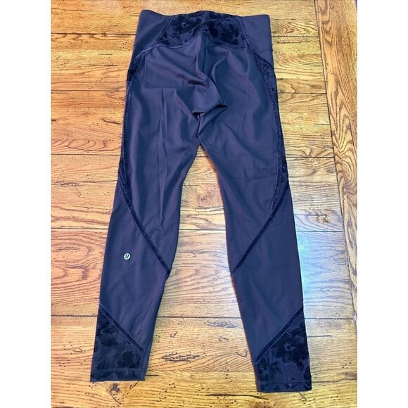 Lululemon Legging Womens 10 Black Wunder Under High Rise Flocked Velvet Mesh L95 - Picture 1 of 10